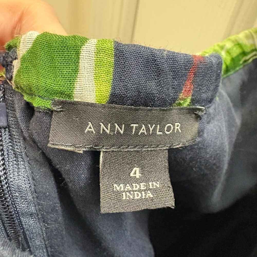 Ann Taylor Navy and Green Leaf Midi Dress - Picture 3 of 6